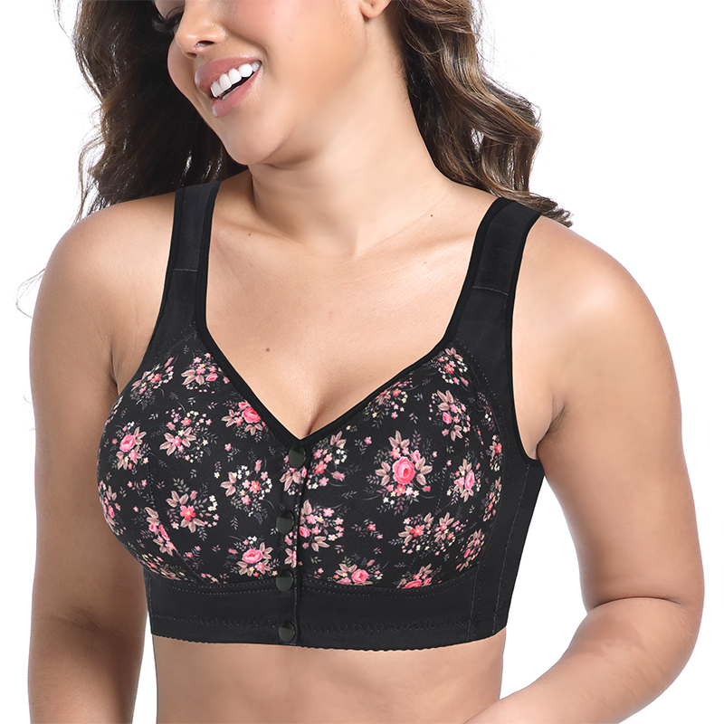 Wirefree Bra Comfort - 우아한 무선 프린트 프론트 오픈 브라