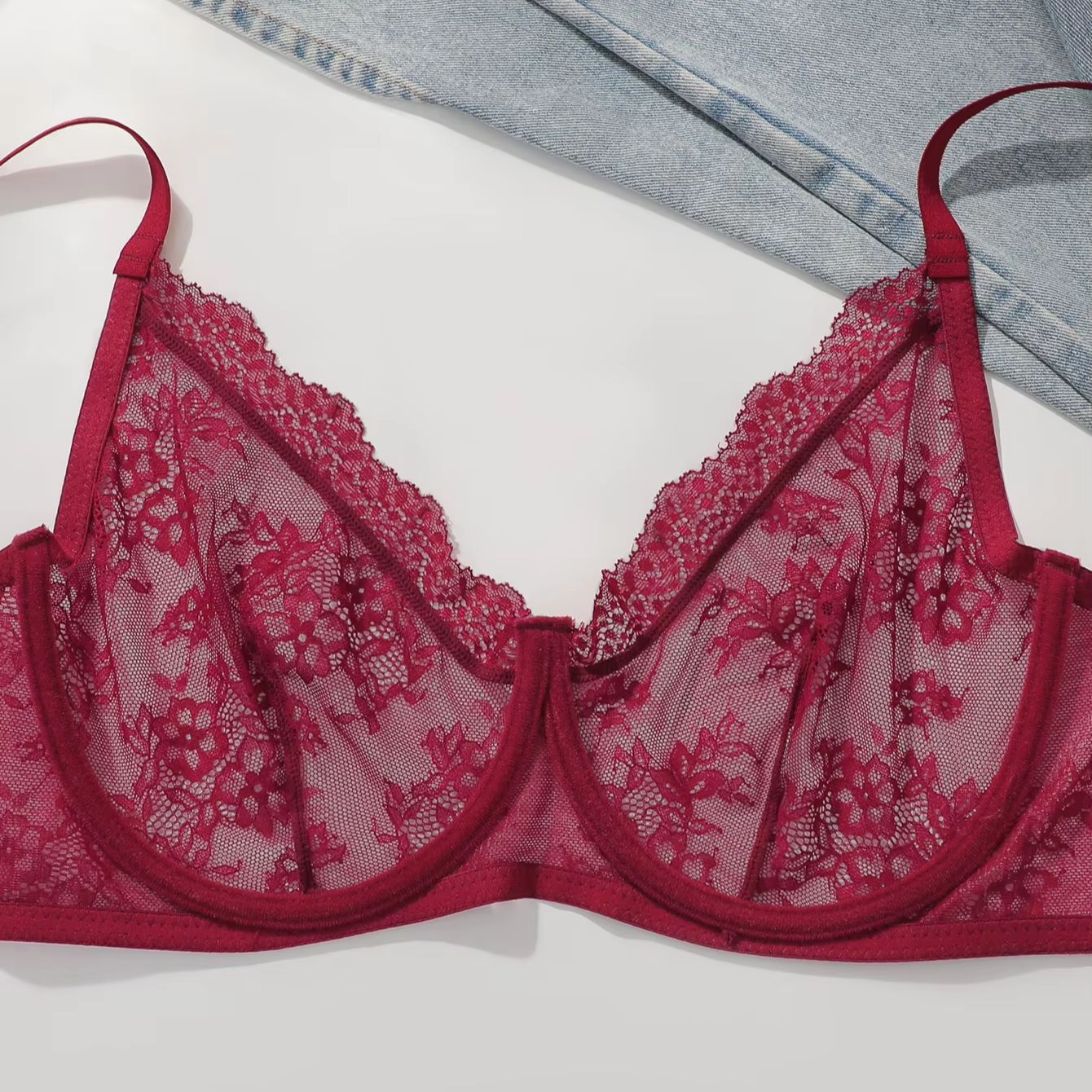 여성 플러스 사이즈 레드 레이스 시스루 브라 언더와이어 - Sheer Bra Lace 리뷰 및 가격